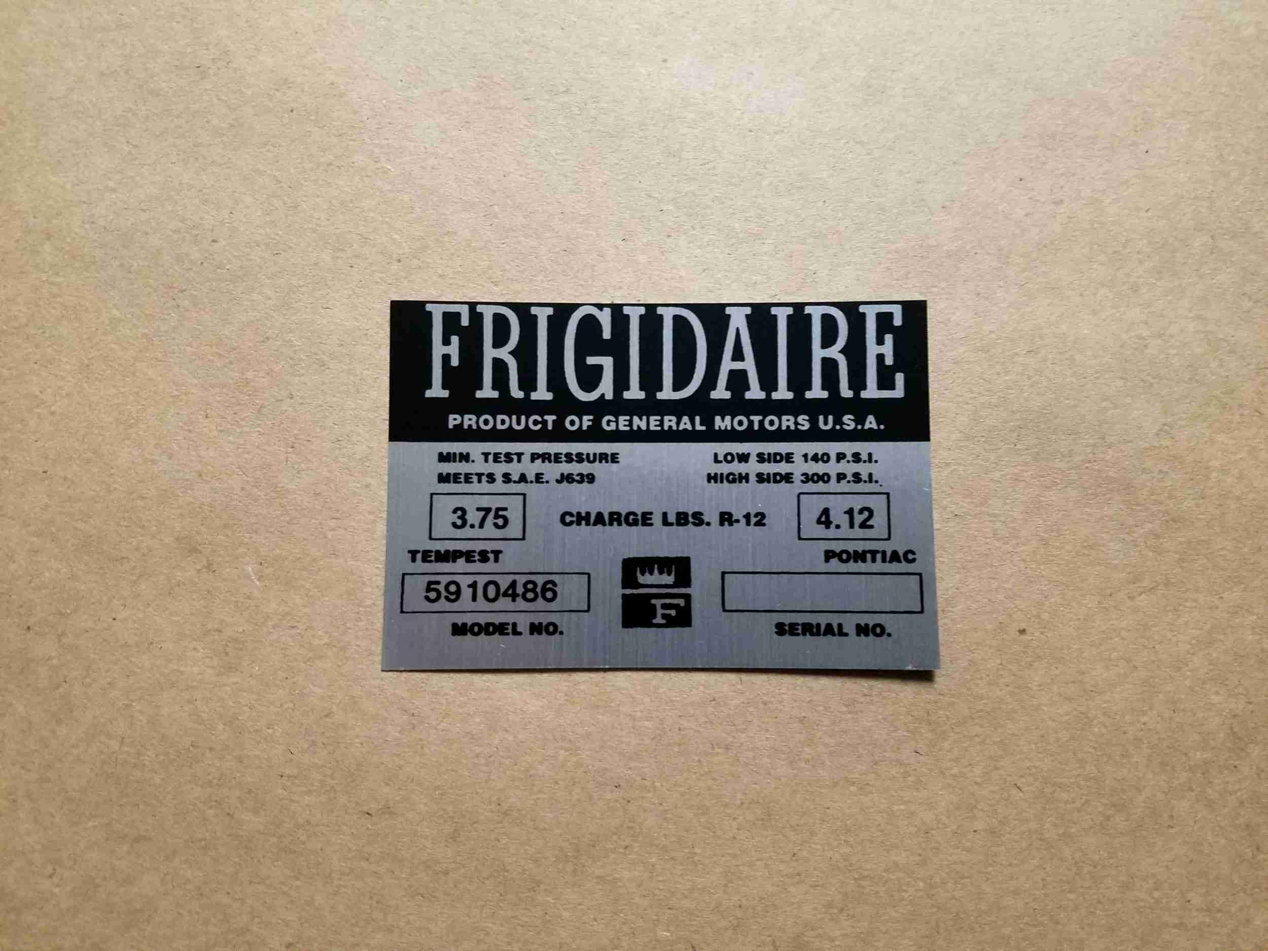 Decal, Frigidaire Air Conditioner Compressor