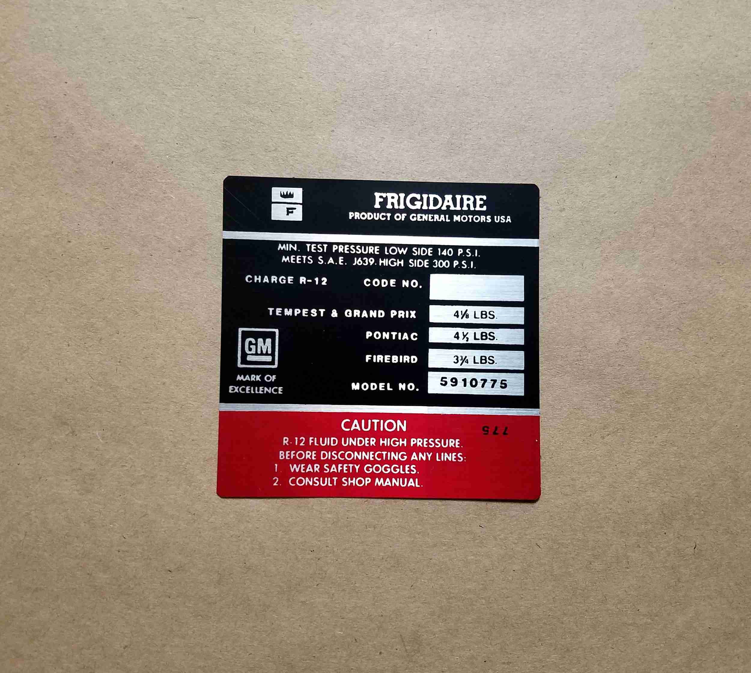 Decal, Frigidaire Air Conditioner Comessor (GM 5910075)