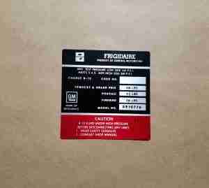 Decal, Frigidaire Air Conditioner Comessor (GM 5910075)