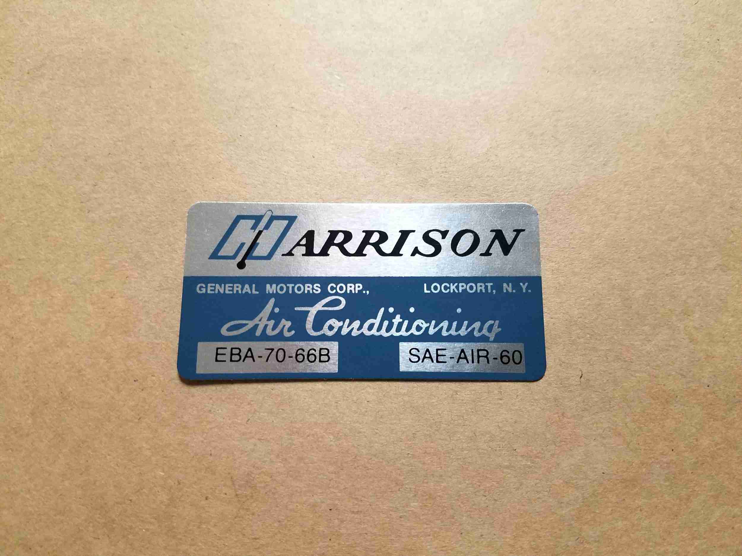 Decal, Harrison Air Conditioner Evaporator Box (On Decal: EBA-70-67B)