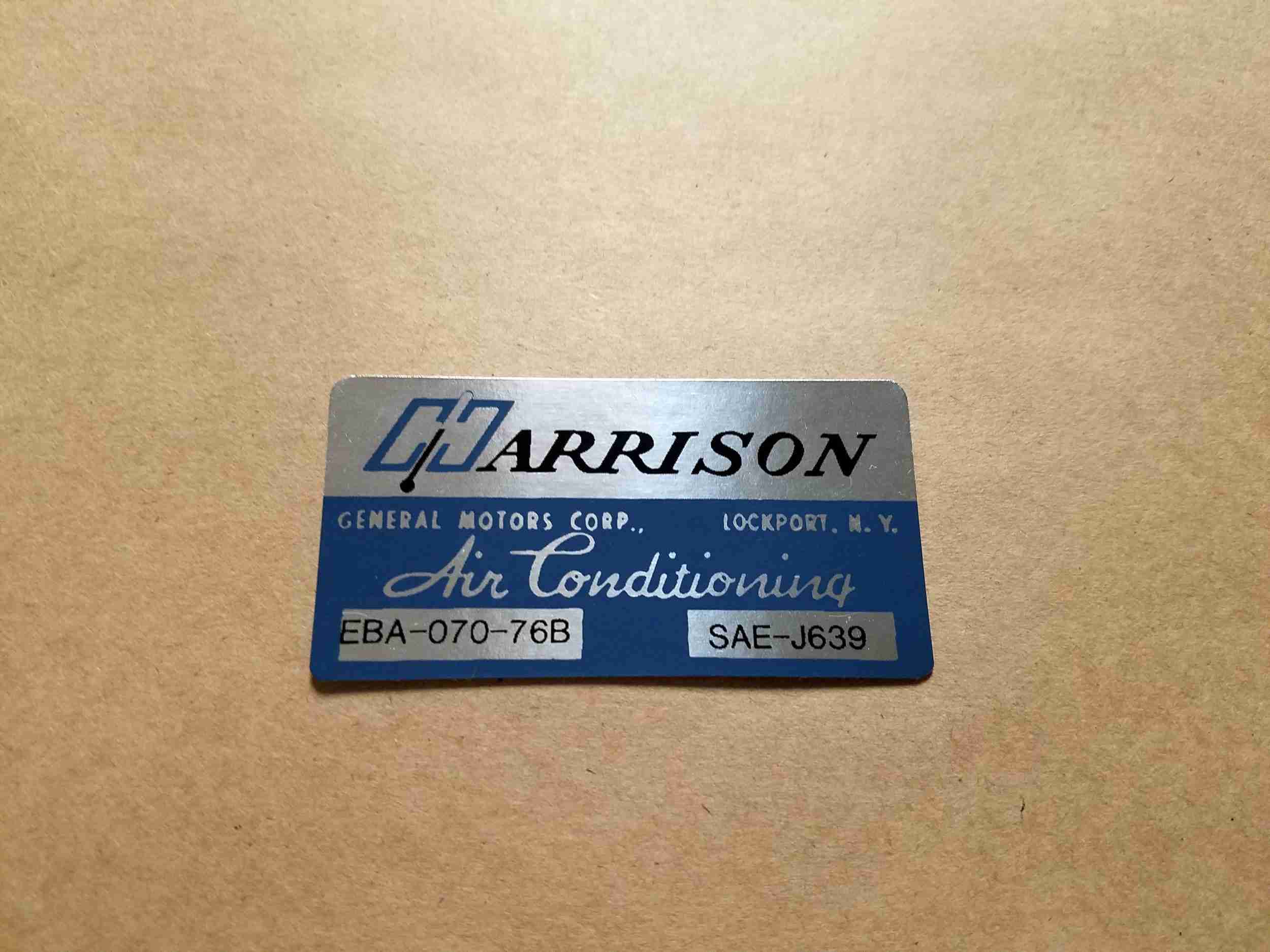 Decal, Harrison Air Conditioner Evaporator Box (On Decal: EBA-070-76B)