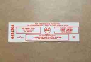 Decal, 389/421 Police 3x2 Air Cleaner Service Instruction, Red (GM 6421204)