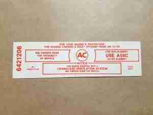 Decal, 421 3x2 Air Cleaner Service Instruction, Red (GM 6421206)