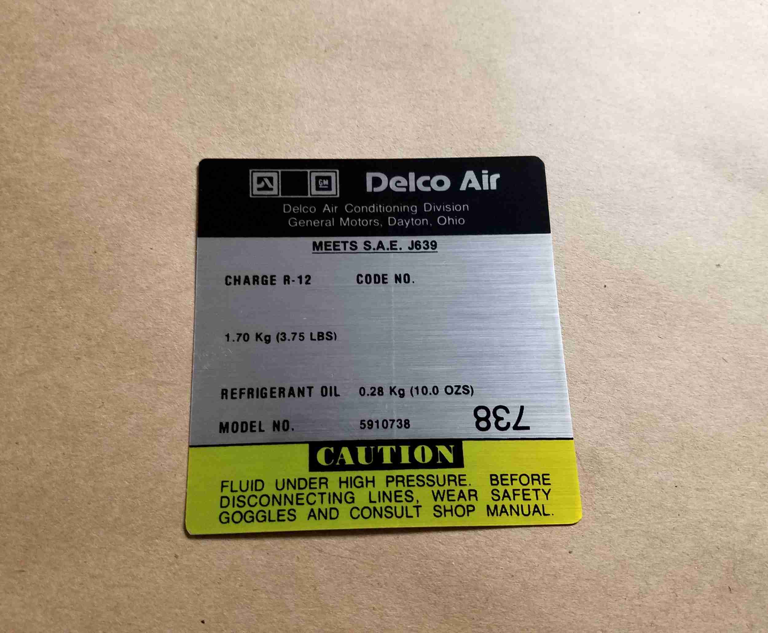 Decal, Delco Air Conditioner Compressor (GM# 5910738)