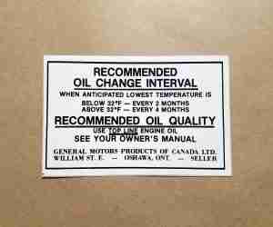 Recommended Oil Change Interval Decal, Canadian models