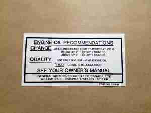 Engine Oil Recommendations Decal, Canadian models, # 733639